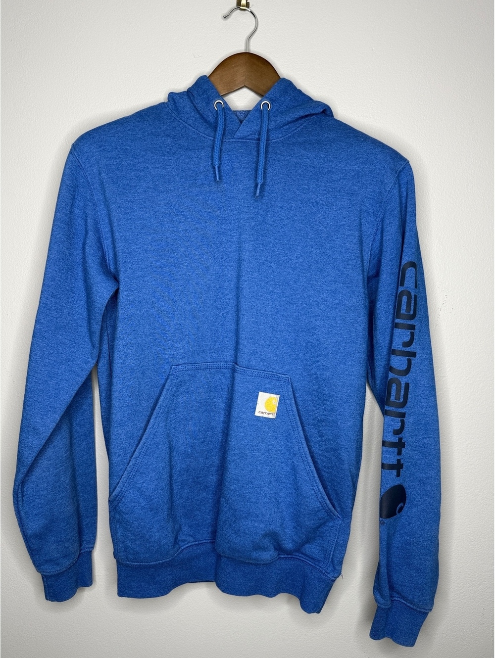 Carhartt K288 Loose Fit Logo Sleeve Hoodie Sweatshirt Mens Blue Heather Size XS